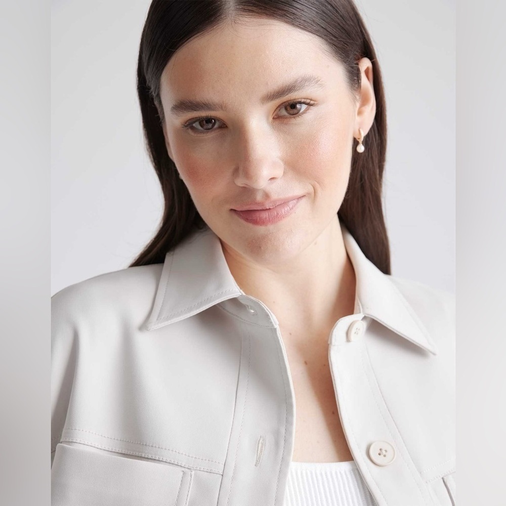 Quince Stretch Crepe Cropped Blazer Jacket Womens XS Sand Beige - Picture 5 of 15